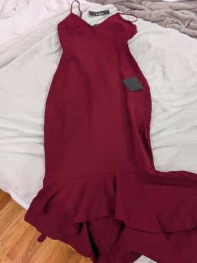 Lulu's Burgundy Red Spaghetti-Strap Mermaid Dress